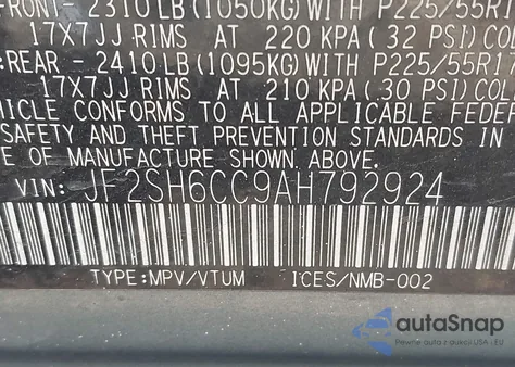 2010 Subaru Forester 2.5X Premium z USA, uszkodzony, nr VIN JF2SH6CC9AH792924